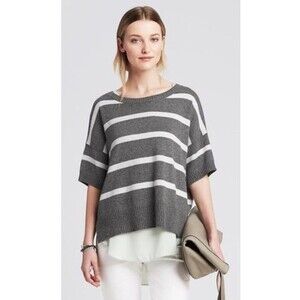 Banana Republic Gray Striped Cropped Pullover Sweater Lightweight Knit Sz S